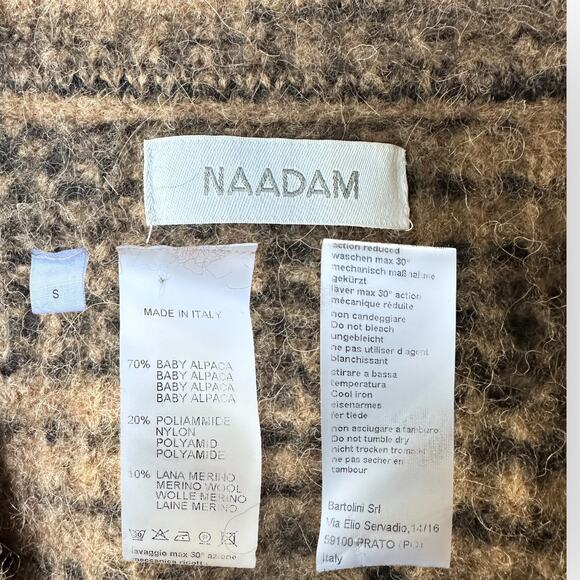 Naadam Space Dyed Stripe Puff Sleeve Baby Alpaca Cardigan, Size S, Brown - Picture 9 of 11